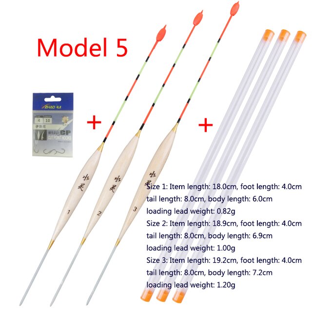 3pcs/lot Shallow Water Fishing Floats Balsa Bobber+3pcs float tubes+1 Bag Fishing hooks Fresh Water Buoy Fishing Tackles Tools