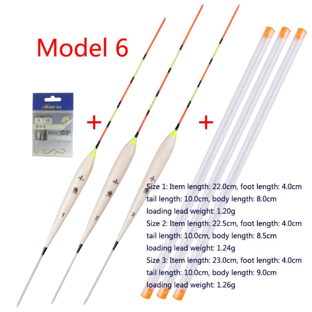3pcs/lot Shallow Water Fishing Floats Balsa Bobber+3pcs float tubes+1 Bag Fishing hooks Fresh Water Buoy Fishing Tackles Tools