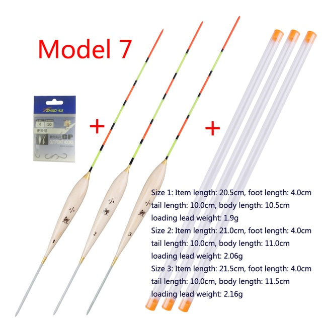 3pcs/lot Shallow Water Fishing Floats Balsa Bobber+3pcs float tubes+1 Bag Fishing hooks Fresh Water Buoy Fishing Tackles Tools