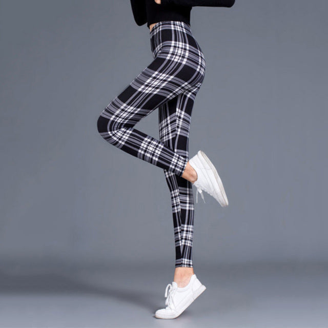 Women Leggings Grid Print Exercise Fitness Leggins Elasticity Plaid Push Up Legging Female Sexy Trousers Pants