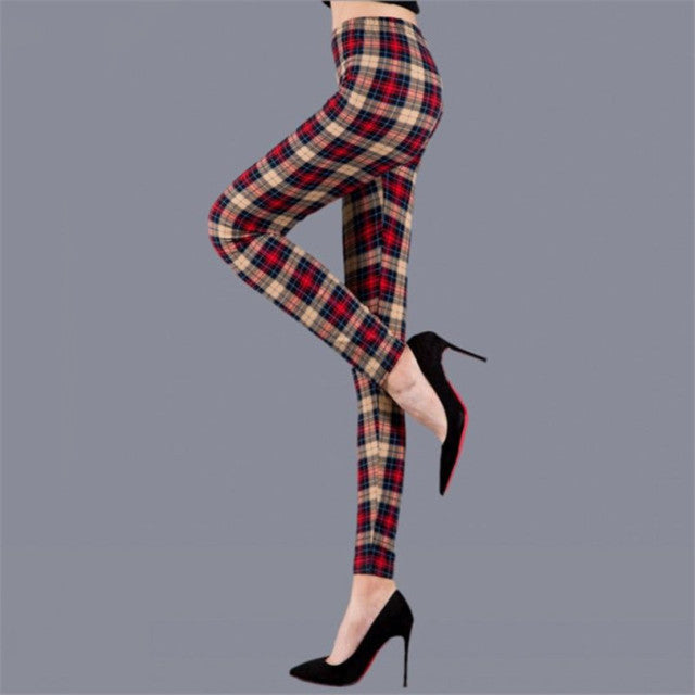 Women Leggings Grid Print Exercise Fitness Leggins Elasticity Plaid Push Up Legging Female Sexy Trousers Pants