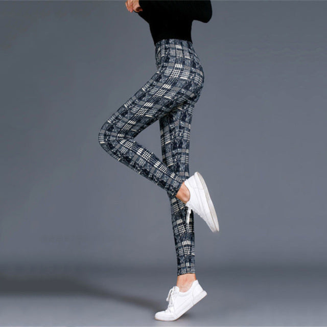 Women Leggings Grid Print Exercise Fitness Leggins Elasticity Plaid Push Up Legging Female Sexy Trousers Pants