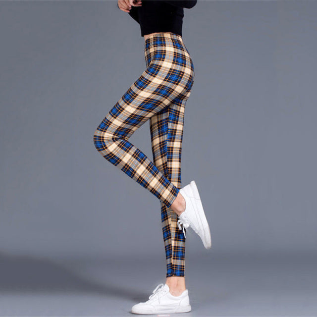 Women Leggings Grid Print Exercise Fitness Leggins Elasticity Plaid Push Up Legging Female Sexy Trousers Pants