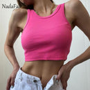 Nadafair Casual Sport Tank Tops Women Stretchy 2021 Summer Ribber Solid Vest Y2k Shirts Female Off Shoulder Sexy Crop Tops