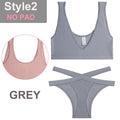 FINETOO Seamless Women Seamless Bra Lingerie Set Sexy Cropped Top Push Up Short Top+Thong Fitness Brassiere Suits Underwear Sets