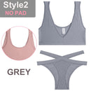 FINETOO Seamless Women Seamless Bra Lingerie Set Sexy Cropped Top Push Up Short Top+Thong Fitness Brassiere Suits Underwear Sets