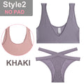 FINETOO Seamless Women Seamless Bra Lingerie Set Sexy Cropped Top Push Up Short Top+Thong Fitness Brassiere Suits Underwear Sets