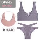 FINETOO Seamless Women Seamless Bra Lingerie Set Sexy Cropped Top Push Up Short Top+Thong Fitness Brassiere Suits Underwear Sets