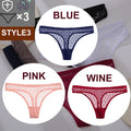 FINETOO 3PCS/Set Sexy Floral Transparent Women Thongs G-string Lingerie Lace Panties Low-Waist Femme Girls Briefs Mesh Pantys
