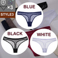 FINETOO 3PCS/Set Sexy Floral Transparent Women Thongs G-string Lingerie Lace Panties Low-Waist Femme Girls Briefs Mesh Pantys