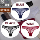 FINETOO 3PCS/Set Sexy Floral Transparent Women Thongs G-string Lingerie Lace Panties Low-Waist Femme Girls Briefs Mesh Pantys