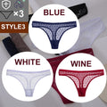 FINETOO 3PCS/Set Sexy Floral Transparent Women Thongs G-string Lingerie Lace Panties Low-Waist Femme Girls Briefs Mesh Pantys