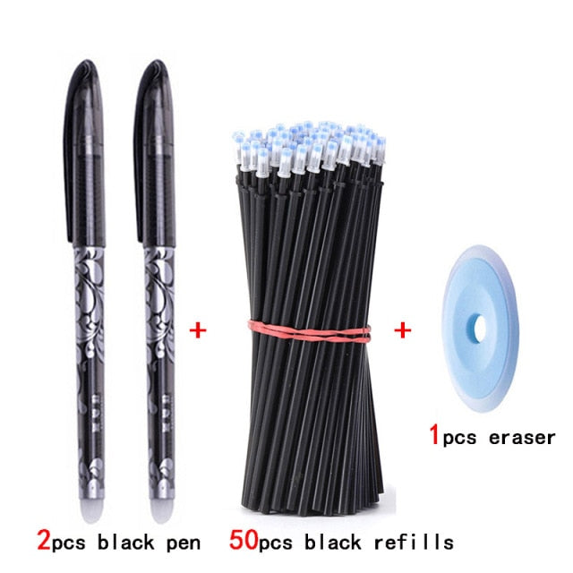 50+3pcs Erasable Pen Set 0.5mm Washable Handle Magic Erasable Gel Pen Refills Rod Blue Black Ink Pen Students Kawaii Stationery