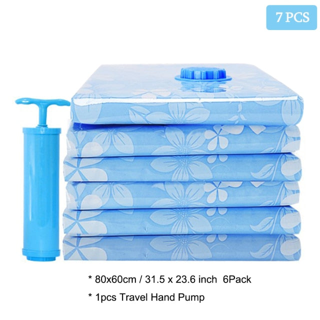 7- 11PCS Thickened Vacuum Storage Bag For Cloth Compressed Bags with Hand Pump Reusable Blanket Clothes Quilt Organizer Travel