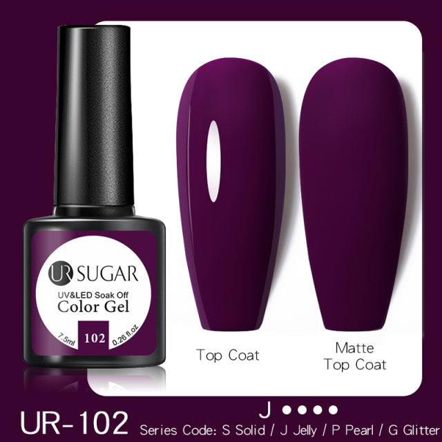 UR SUGAR 7.5ml Purple Color Gel Nail Polish Matte Top Coat Semi Permanent Soak Off Nail Art UV Gel Varnish All For Manicure