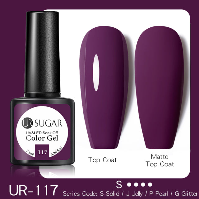 UR SUGAR 7.5ml Purple Color Gel Nail Polish Matte Top Coat Semi Permanent Soak Off Nail Art UV Gel Varnish All For Manicure