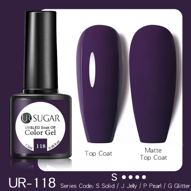 UR SUGAR 7.5ml Purple Color Gel Nail Polish Matte Top Coat Semi Permanent Soak Off Nail Art UV Gel Varnish All For Manicure