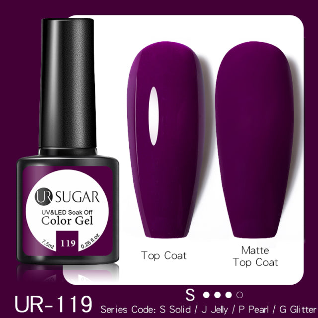 UR SUGAR 7.5ml Purple Color Gel Nail Polish Matte Top Coat Semi Permanent Soak Off Nail Art UV Gel Varnish All For Manicure