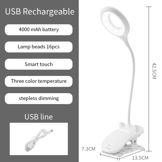 Led Desk Lamp 3 Color Stepless Dimmable Touch Foldable Table Lamp Bedside Reading Eye Protection Night Light DC5V USB Chargeable