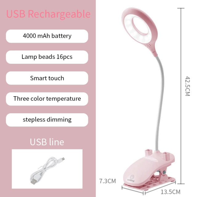 Led Desk Lamp 3 Color Stepless Dimmable Touch Foldable Table Lamp Bedside Reading Eye Protection Night Light DC5V USB Chargeable