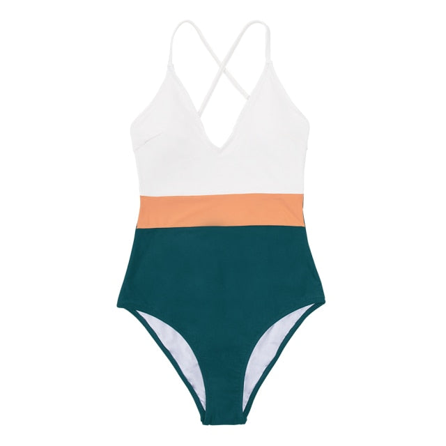 CUPSHE Cross Block One-piece Swimsuit Women V-neck Backless Patchwork Monokini 2021 Girl Beach Adjustable Btahing Suits Swimwear