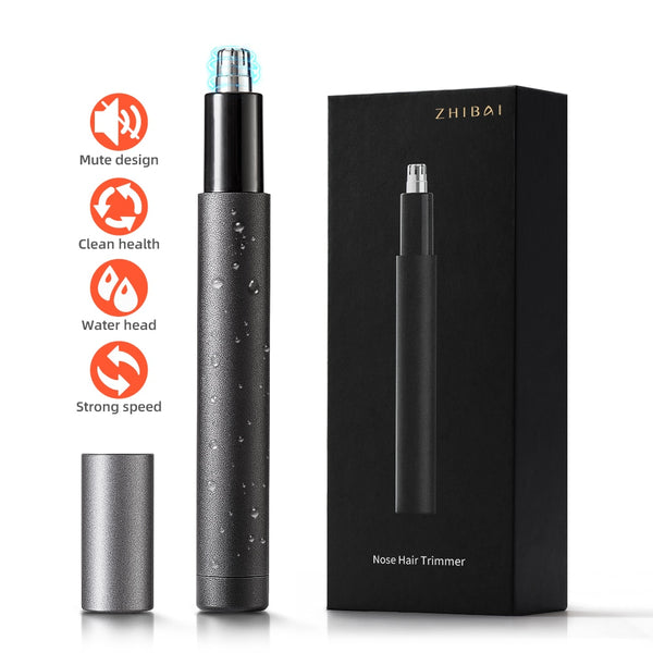 ZHIBAI Electric Nose Hair Trimmers Mini Portable Ear Nose Trimmer Black Waterproof IPX7 Safe Removal Cleaner