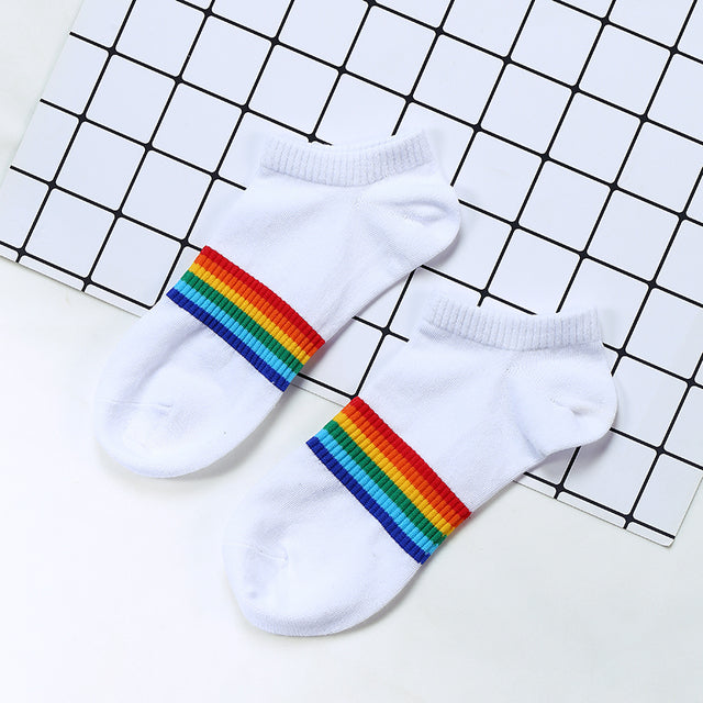 Fashion Socks Cotton Rainbow Stripes Christmas Gift Classic Warm Casual Tide Harajuku Funny Cute Pop Korean Socks For Women
