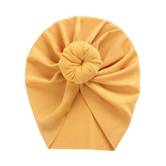 Solid Ribbed Bunny Knot Turban Hats for Baby Boys Girls Beanies Striped Thin Elastic Caps Bonnet Newborn Toddler 0-4T Headwraps