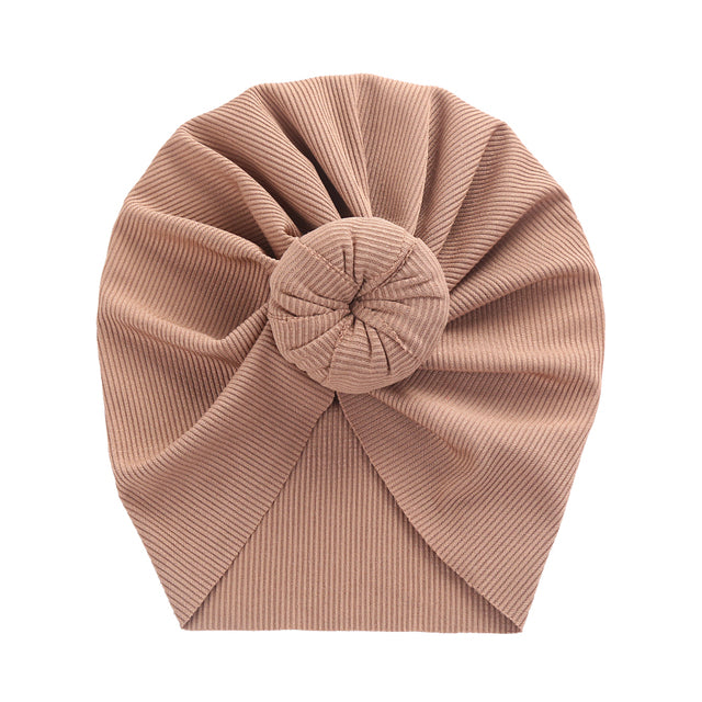 Solid Ribbed Bunny Knot Turban Hats for Baby Boys Girls Beanies Striped Thin Elastic Caps Bonnet Newborn Toddler 0-4T Headwraps