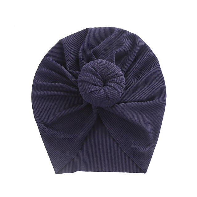 Solid Ribbed Bunny Knot Turban Hats for Baby Boys Girls Beanies Striped Thin Elastic Caps Bonnet Newborn Toddler 0-4T Headwraps