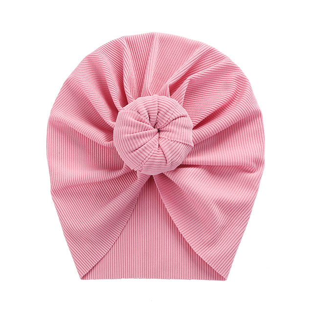 Solid Ribbed Bunny Knot Turban Hats for Baby Boys Girls Beanies Striped Thin Elastic Caps Bonnet Newborn Toddler 0-4T Headwraps