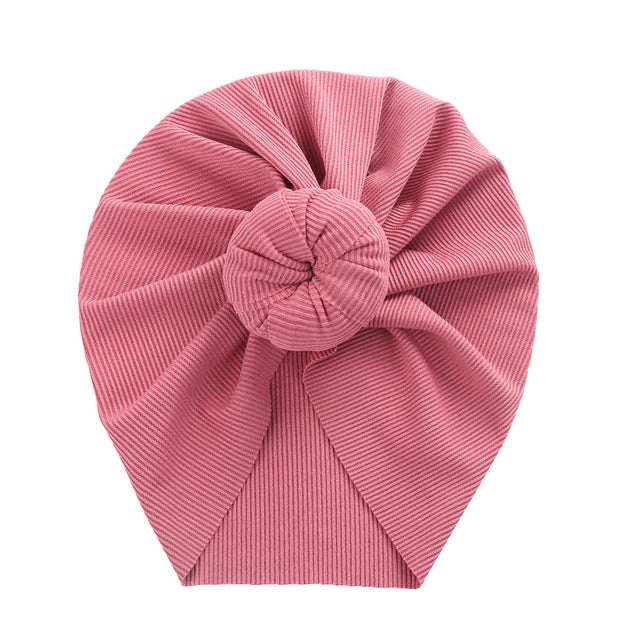 Solid Ribbed Bunny Knot Turban Hats for Baby Boys Girls Beanies Striped Thin Elastic Caps Bonnet Newborn Toddler 0-4T Headwraps