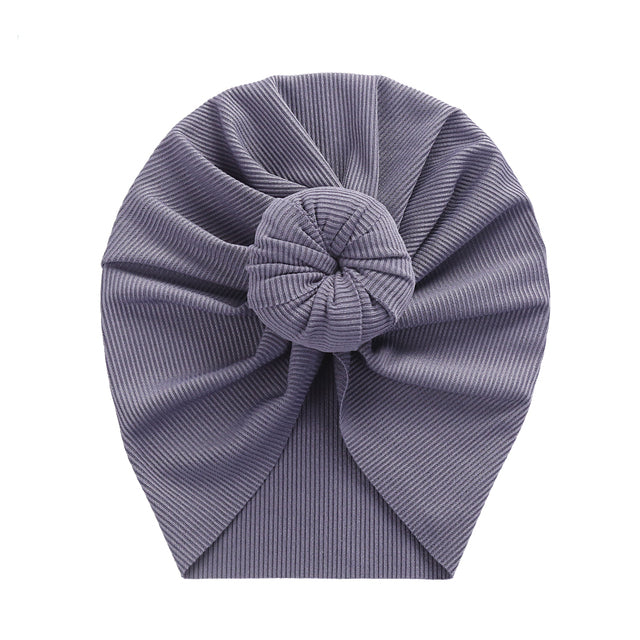 Solid Ribbed Bunny Knot Turban Hats for Baby Boys Girls Beanies Striped Thin Elastic Caps Bonnet Newborn Toddler 0-4T Headwraps