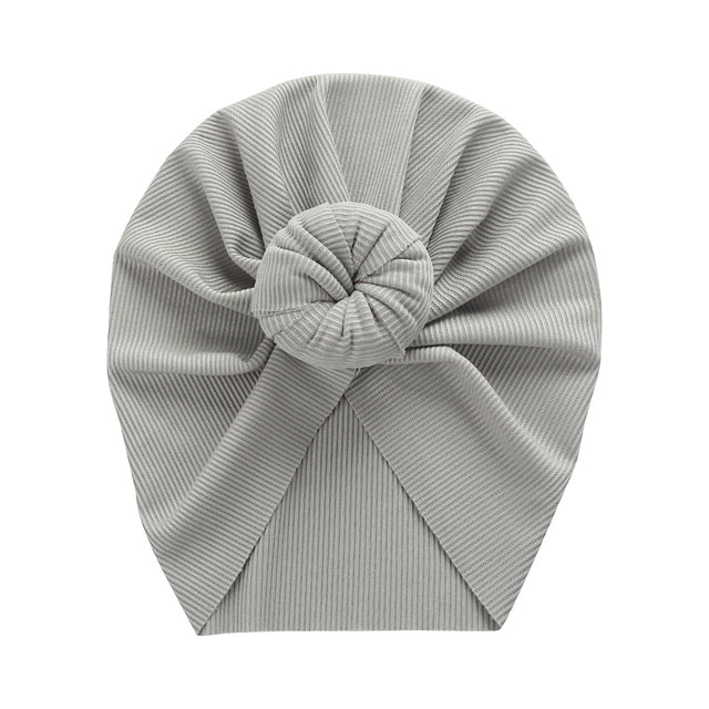 Solid Ribbed Bunny Knot Turban Hats for Baby Boys Girls Beanies Striped Thin Elastic Caps Bonnet Newborn Toddler 0-4T Headwraps