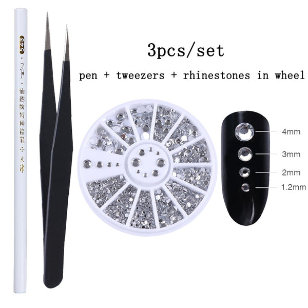 1 Set Mixed Color Flat Back 3D Nail Art Rhinestones Shiny Crystals Nail Glitter Beads Decorations Nail Accessories In Wheel