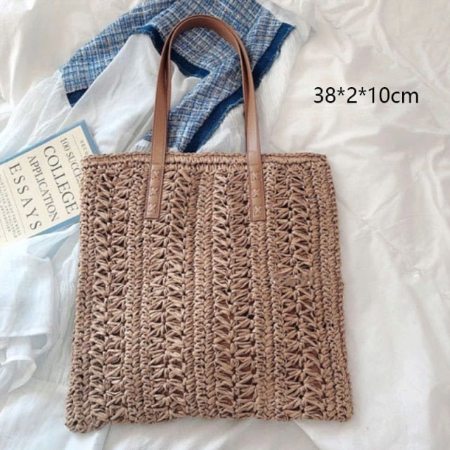 Round Straw Beach Bag Vintage Handmade Woven Shoulder Bag Raffia circle Rattan bags Bohemian Summer Vacation Casual Bags