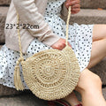 Round Straw Beach Bag Vintage Handmade Woven Shoulder Bag Raffia circle Rattan bags Bohemian Summer Vacation Casual Bags