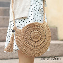 Round Straw Beach Bag Vintage Handmade Woven Shoulder Bag Raffia circle Rattan bags Bohemian Summer Vacation Casual Bags