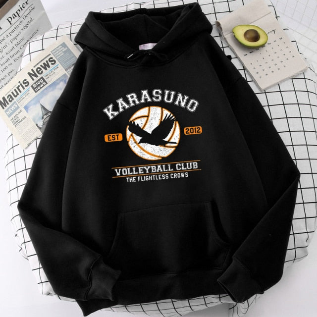 Japanese Anime Haikyuu Hoodies Men Funny Harajuku Streetwear Harajuku Karasuno Fly High Graphic Sweatshirts Unisex Tops Man