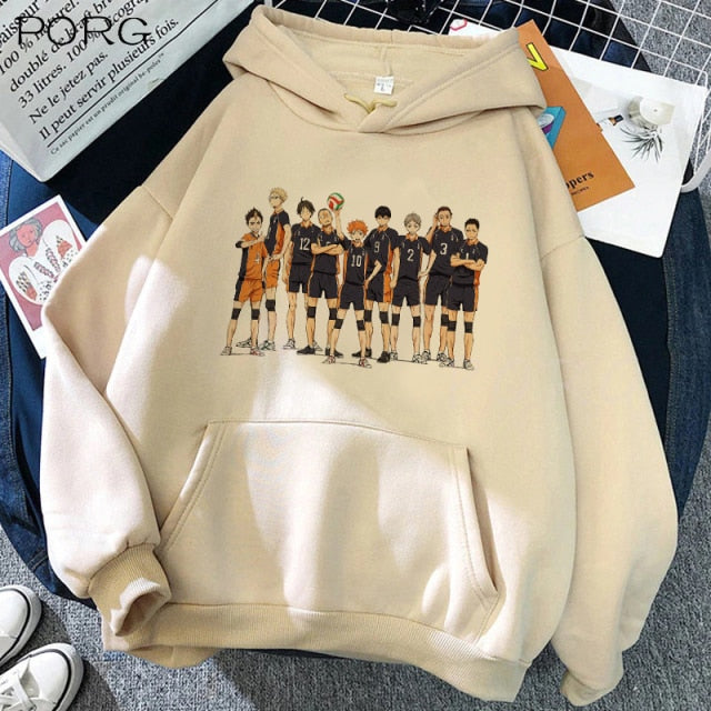 Japanese Anime Haikyuu Hoodies Men Funny Harajuku Streetwear Harajuku Karasuno Fly High Graphic Sweatshirts Unisex Tops Man
