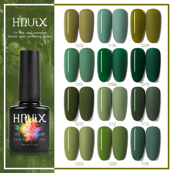 7ml HNUIXTop Coat UV Nail Polish Matte Color Gel Nail Polish Dissolvable Green Series Nail Paint Semi-Permanent Manicure Gel