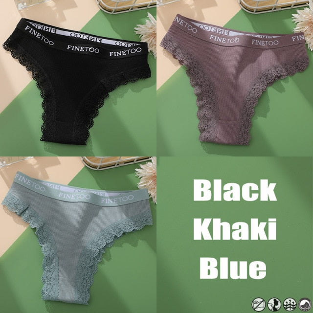 3PCS/Set Cotton Panties Brazilian Style Women Underwear Lace Sexy Lingerie for Female Underpants Thong Panties Briefs Intimates