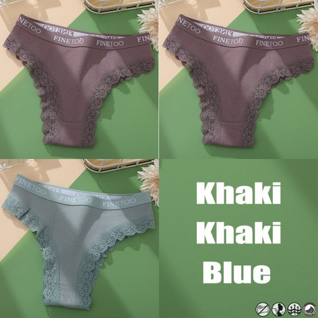 3PCS/Set Cotton Panties Brazilian Style Women Underwear Lace Sexy Lingerie for Female Underpants Thong Panties Briefs Intimates