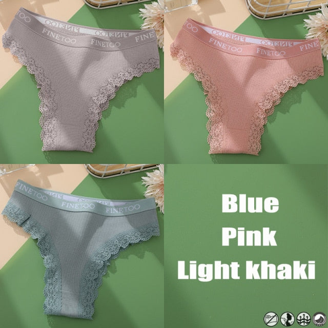 3PCS/Set Cotton Panties Brazilian Style Women Underwear Lace Sexy Lingerie for Female Underpants Thong Panties Briefs Intimates