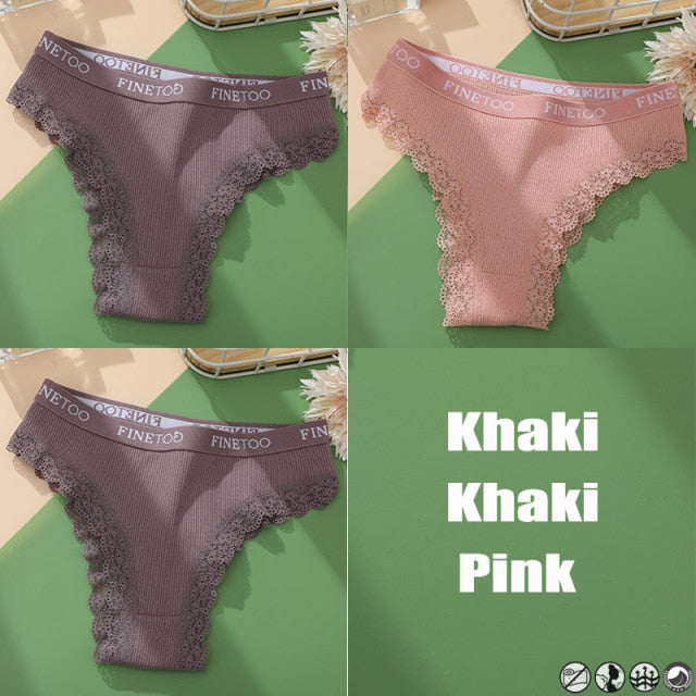 3PCS/Set Cotton Panties Brazilian Style Women Underwear Lace Sexy Lingerie for Female Underpants Thong Panties Briefs Intimates