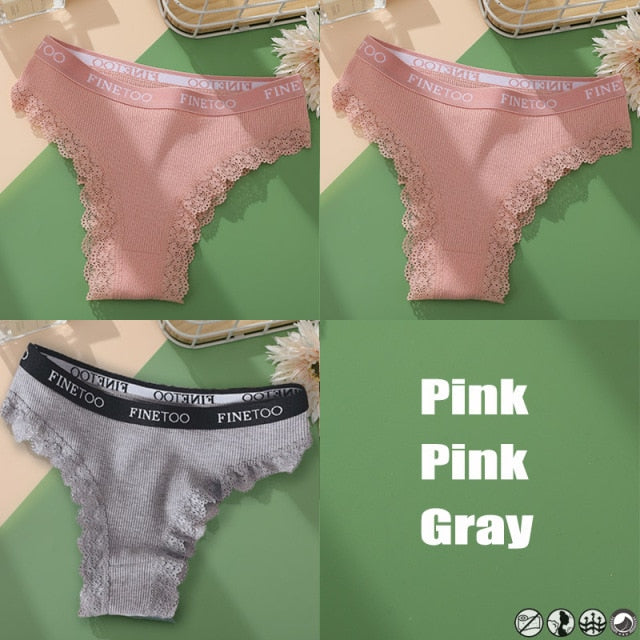 3PCS/Set Cotton Panties Brazilian Style Women Underwear Lace Sexy Lingerie for Female Underpants Thong Panties Briefs Intimates