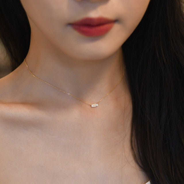 925 Sterling Silver French Small Square Diamond Pendant 14k Gold Plating Necklace Women  Fashion Shiny Clavicle Chain Jewelry