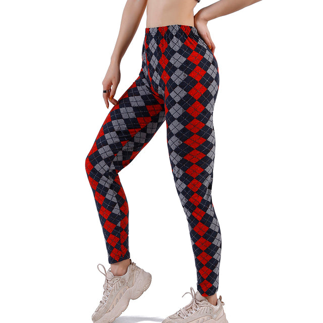 Women Leggings Grid Print Exercise Fitness Leggins Elasticity Plaid Push Up Legging Female Sexy Trousers Pants