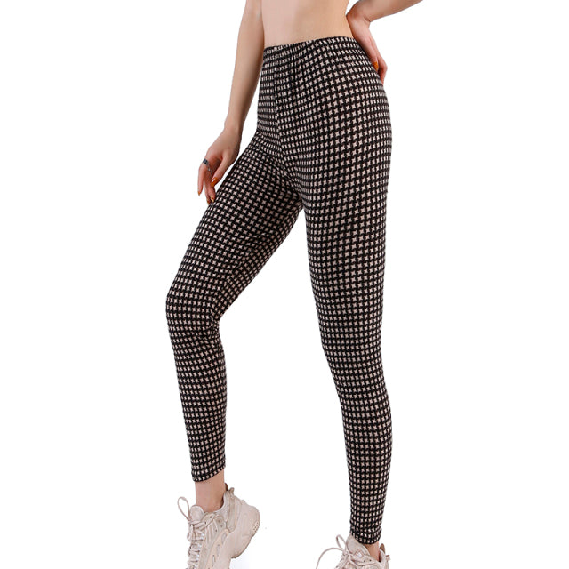 Women Leggings Grid Print Exercise Fitness Leggins Elasticity Plaid Push Up Legging Female Sexy Trousers Pants