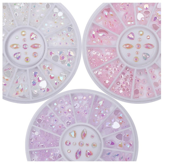 1box DIY Nail Art Wheel Tips Crystal Glitter Rhinestone 3D Nail Art Decoration  AB Color Acrylic Diamond Drill alien